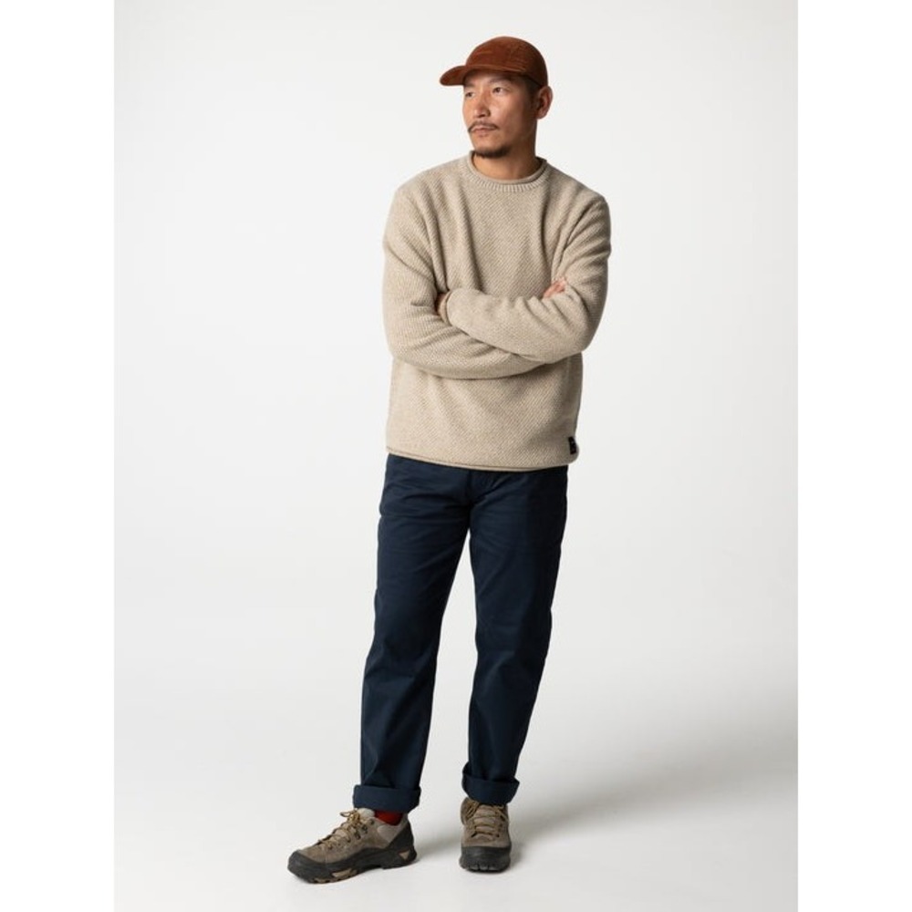 Finisterre Mens Wool Blend Textured Crew Neck Sweater Tan Small